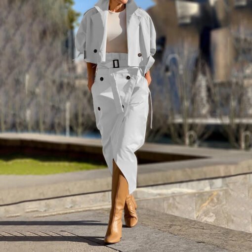 European And American Leisure Workwear Elegant Button Belt Suit Skirt - Image 2