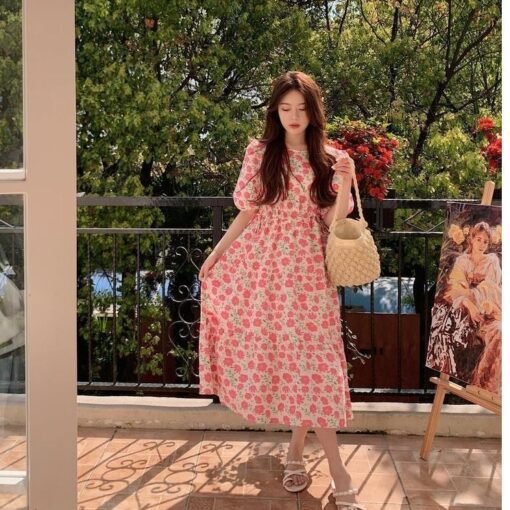 Vapetix M-3XL  2025 Summer New French Style Elegant Floral dress Vintage Printed Loose Mid-length Skirt High-end S - 图片 2