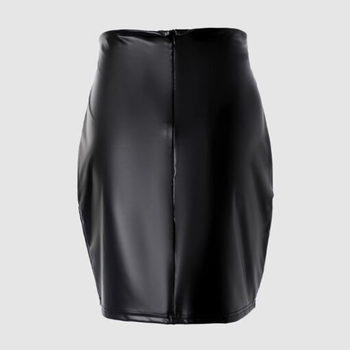Black High Waist Tight PU Leather Skirt - Image 5