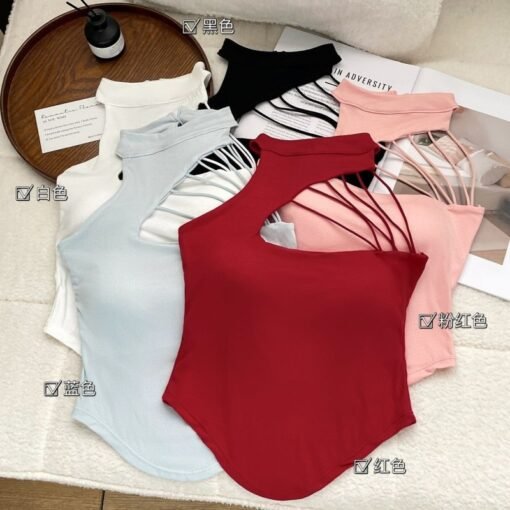 Vapetix One size fits all-One size fits all  Pure Spice Girl Hollow-out Design Summer Slim-fit Irregular Short Sling Top - Obrázek 2
