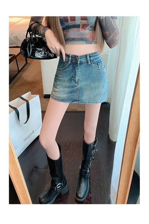 Retro Denim High Waist Hip Skirt - Kuva 5