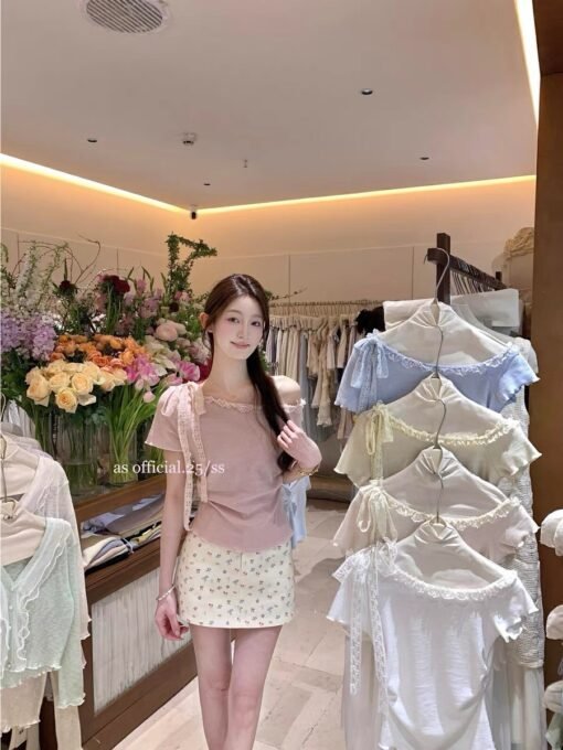 Vapetix One size fits all-One size fits all  2025 unique super beautiful beautiful dopamine top gentle design sense off the shoulder lace strap - 图片 4