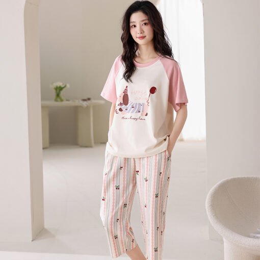 Vapetix M-XXXL  Kaxin Summer New Cartoon Printed Short-sleeved Cropped Pants Two-piece Set 6040 Combed Cotton Loose - 图片 2