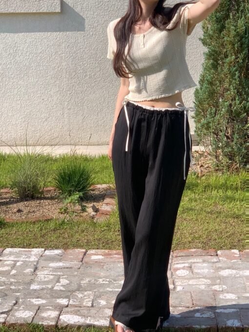 Retro Easy Matching Stitching High Waist Casual Pants - Image 7