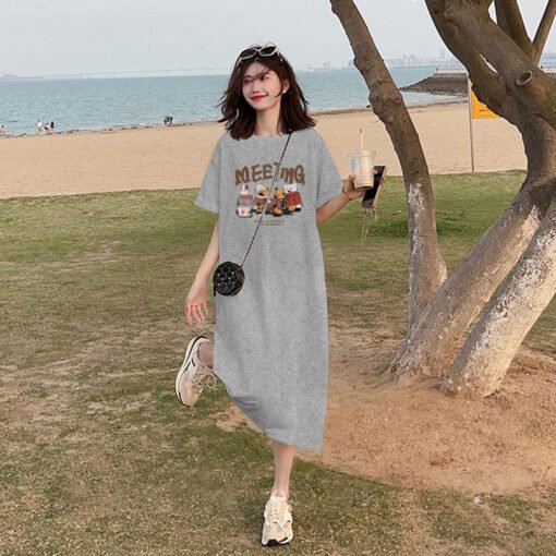 Vapetix M-3XL  (Official Figure 200g Cotton) Summer plus size Loose Long Knee-length dress chubby girl Short-sleev - 图片 3