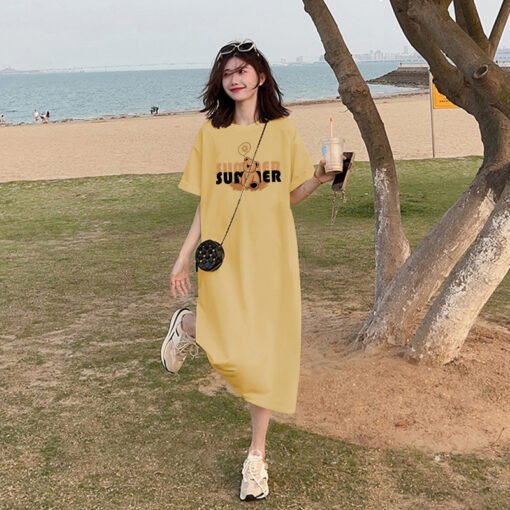 Vapetix M-3XL  (Official Figure 200g Cotton) Summer plus size Loose Long Knee-length dress chubby girl Short-sleev
