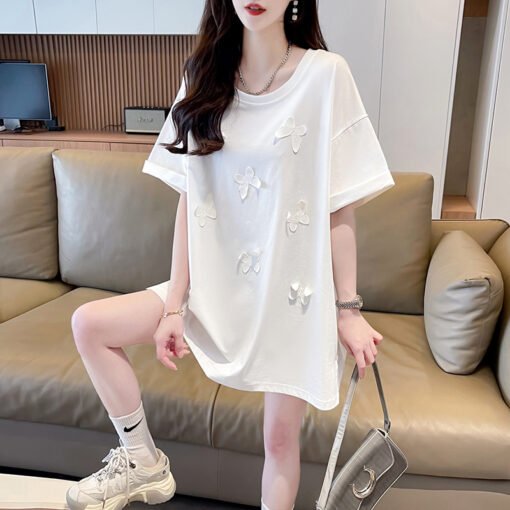 Vapetix M-2XL  | real shot | cotton 200g | back bag collar | long embroidered three-dimensional butterfly short sl - Image 2