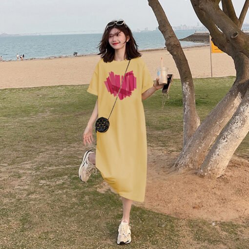 Vapetix M-3XL  (Official Figure 200g Cotton) Summer plus size Loose Long Knee-length dress chubby girl Short-sleev - 图片 2
