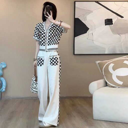 Vapetix S-2XL  Sports suit Women's Fashion Foreign Style Summer Celebrity Small Chanel Style Jacket Casual Wide Le - 图片 4