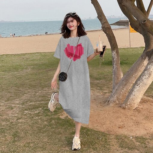 Vapetix M-3XL  (Official Figure 200g Cotton) Summer plus size Loose Long Knee-length dress chubby girl Short-sleev - 图片 3