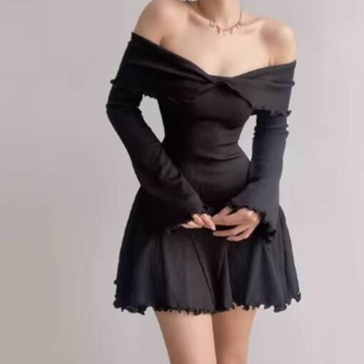 Off-shoulder Cross Long Sleeves Dress - Image 7
