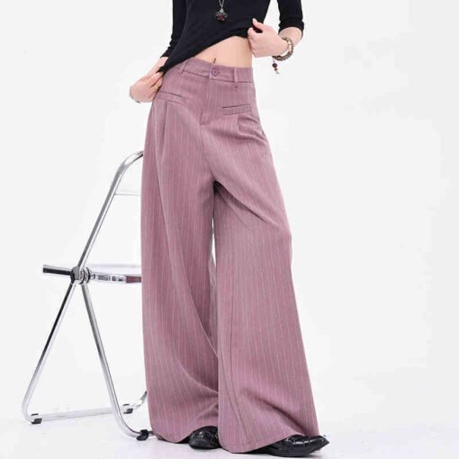 Vintage Stripe Black Suit Pants All-match Wide Leg Pants
