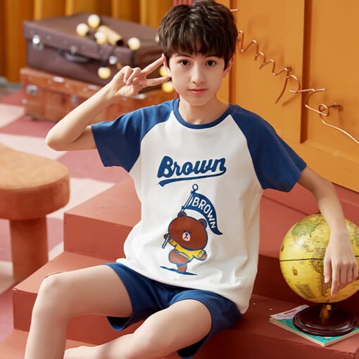 Vapetix 8 yards-16 codes  Cotton Children's Pajamas Summer Short-sleeved Shorts Pullover Cartoon Home Clothes suit - 图片 2