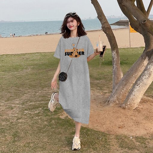 Vapetix M-3XL  (Official Figure 200g Cotton) Summer plus size Loose Long Knee-length dress chubby girl Short-sleev - 图片 3