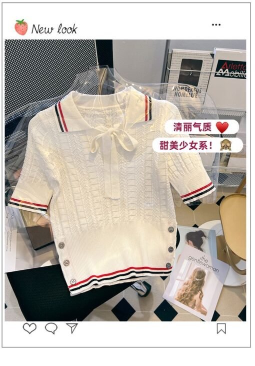 Vapetix One size fits all-One size fits all  2025 Summer College Style Polo Lasel Short-sleeved T-shirt Women's Short Slim-fit Slimming Lace-up - Image 4