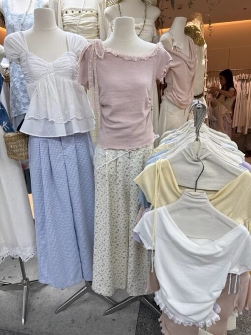 Vapetix One size fits all-One size fits all  2025 unique super beautiful beautiful dopamine top gentle design sense off the shoulder lace strap - 图片 6