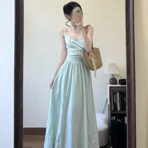 Vapetix S-2XL  French Mint Green Backless Sling dress Women's Summer High-end Elegant Seaside Holiday Long Beach D - Image 4