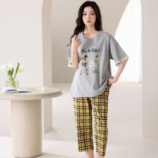 Vapetix M-XXXL  Kaxin Summer New Cartoon Printed Short-sleeved Cropped Pants Two-piece Set 6040 Combed Cotton Loose - 图片 2