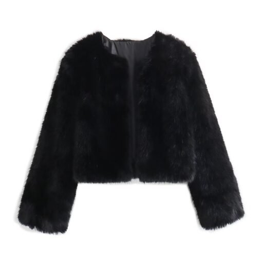 Polyester Imitation Fur Women's Short Cardigan Coat - Image 2