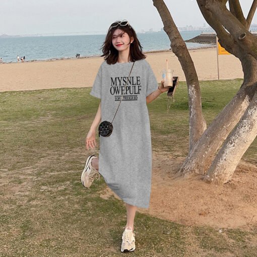 Vapetix M-3XL  (Official Figure 200g Cotton) Summer plus size Loose Long Knee-length dress chubby girl Short-sleev - 图片 4