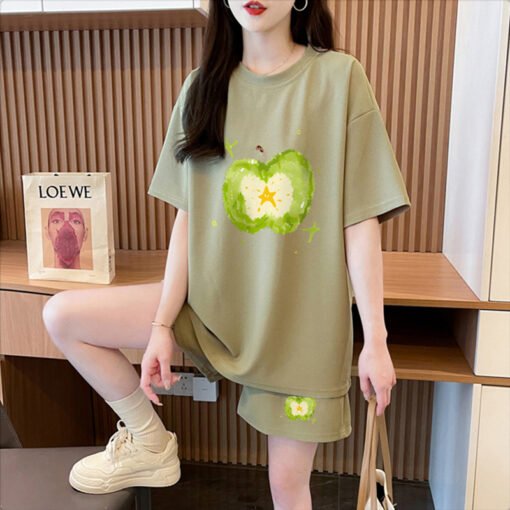 Vapetix M-XL  New cotton 21 200g 2025 summer casual sports short sleeve T-shirt shorts women's two-piece set - Image 9