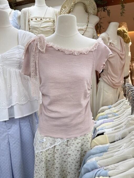 Vapetix One size fits all-One size fits all  2025 unique super beautiful beautiful dopamine top gentle design sense off the shoulder lace strap - 图片 7
