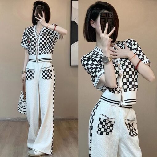 Vapetix S-2XL  Sports suit Women's Fashion Foreign Style Summer Celebrity Small Chanel Style Jacket Casual Wide Le - 图片 5