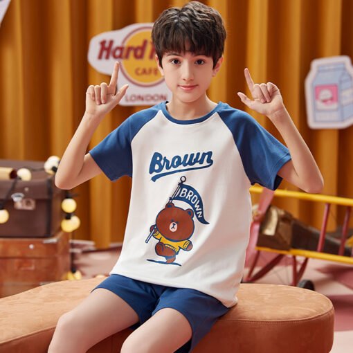 Vapetix 8 yards-16 codes  Cotton Children's Pajamas Summer Short-sleeved Shorts Pullover Cartoon Home Clothes suit - 图片 3