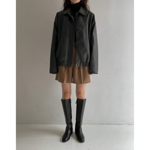 South Korea Chic Early Autumn Retro Handsome Motorcycle Leather Coat - Image 4