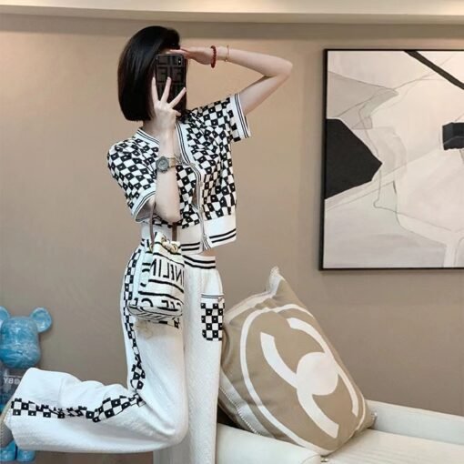 Vapetix S-2XL  Sports suit Women's Fashion Foreign Style Summer Celebrity Small Chanel Style Jacket Casual Wide Le - 图片 6