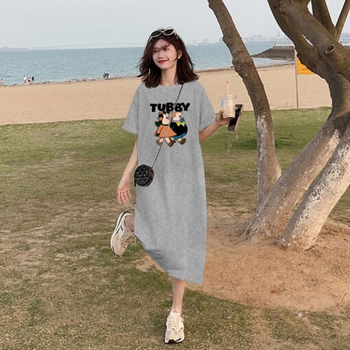 Vapetix M-3XL  (Official Figure 200g Cotton) Summer plus size Loose Long Knee-length dress chubby girl Short-sleev - 图片 2