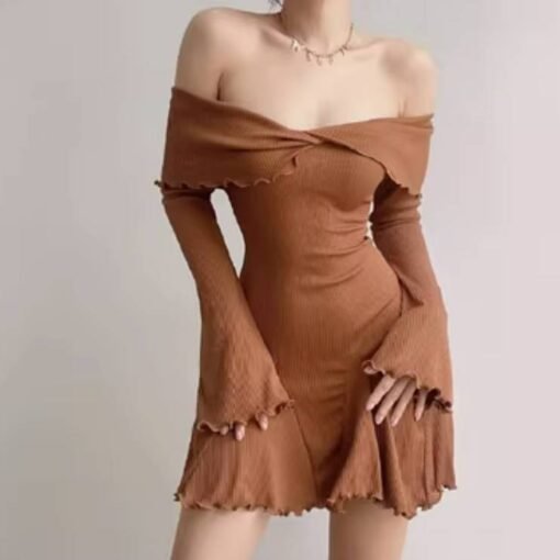 Off-shoulder Cross Long Sleeves Dress - Image 6