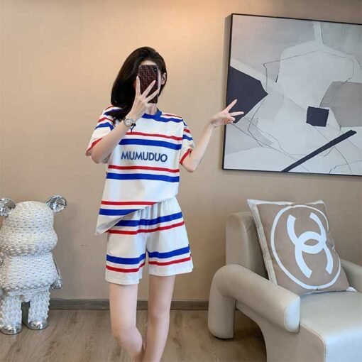Vapetix M-3XL  Korean salt sweet women's summer thin contrast striped letters short sleeve T-shirt fashion casual - 图片 4