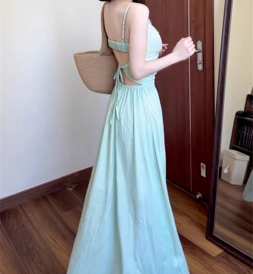 Vapetix S-2XL  French Mint Green Backless Sling dress Women's Summer High-end Elegant Seaside Holiday Long Beach D - Image 5