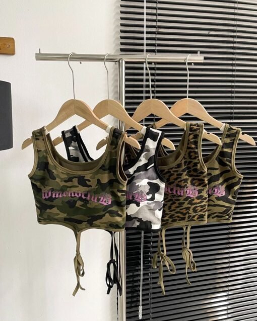 Vapetix One size fits all-One size fits all  American Style Spice Girl Camouflage Letter Print Camisole Small Vest Women's Summer Niche Slim-fit - 图片 5