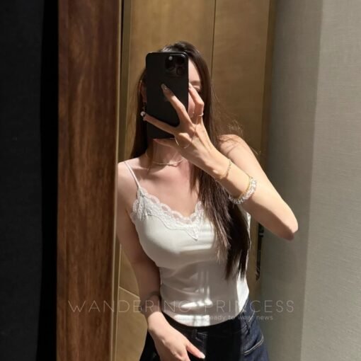 Vapetix One size fits all-One size fits all  Qian Meixi Ice Breathable Lyocell Lace Lace Stitching Elastic Knitted Breast Cover Suspenders Chest - 图片 6