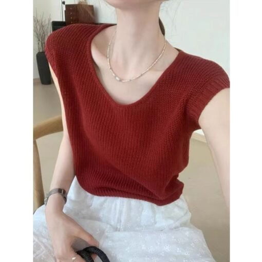 Vapetix One size fits all-One size fits all  Korean Style Casual Shoulder Crewneck Ice Silk Waistcoat Women's Summer Commuter Fashionable Thin S