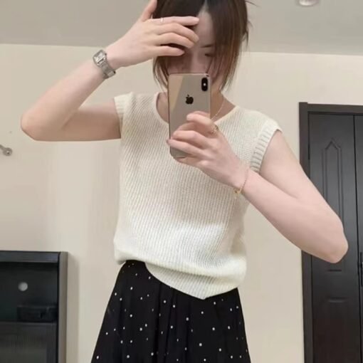 Vapetix One size fits all-One size fits all  Korean Style Casual Shoulder Crewneck Ice Silk Waistcoat Women's Summer Commuter Fashionable Thin S - 图片 7
