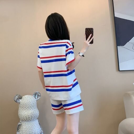 Vapetix M-3XL  Korean salt sweet women's summer thin contrast striped letters short sleeve T-shirt fashion casual - 图片 5