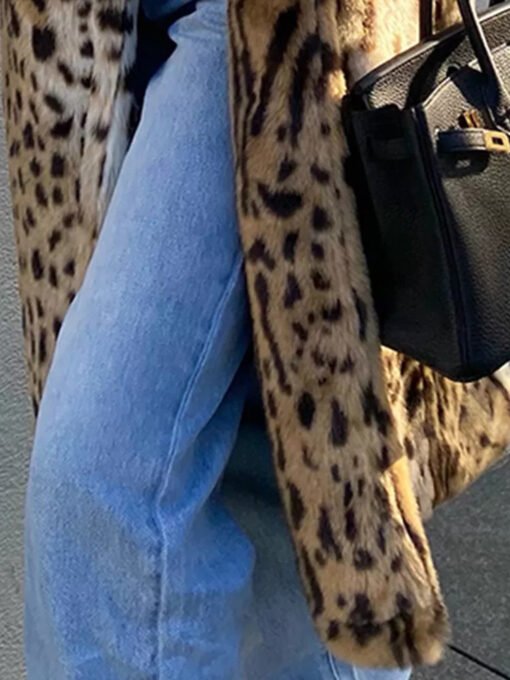 New Leopard Print Faux Fur Coat Women - Image 5