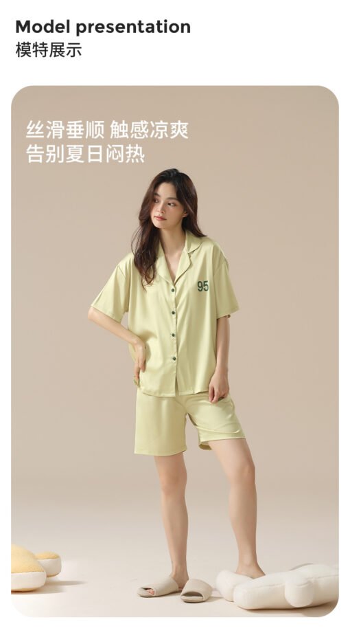 Vapetix M [Cool Silk Skating Snow Silk]-XXL [Cool Silk Skating Snow Silk]  [Ice and Snow Silk] Spring and Summer Ice Silk Pajamas Women's Thin Cool Short-sleeved Silk Pajamas