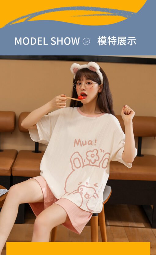 Vapetix M-L  2023 New Summer Short-sleeved Pajamas Women's Cotton Cartoon Cute Sweet Girl's Home Clothes suit Ou