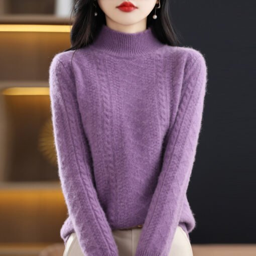 Vapetix S-3XL  Pure Wool Seven-needle Double-strand Thickened Half-high Neck Women's Knitted Sweater Pullover Warm