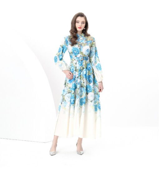 Vapetix S-3XL  Cross-border foreign trade export women's holiday style retro stand collar single-breasted lace sti - 图片 2