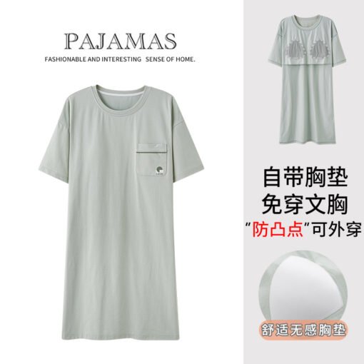 Vapetix M-XXL  Cotton Nightgown with Chest Pad Anti-glare Pajamas Women's Spring Cotton Loose Comfortable Mid-leng