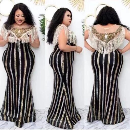 Vapetix L-XXL  Cross-border supply of 2021 sequins tassel mop dress pullover beaded sexy hip elegant evening dress