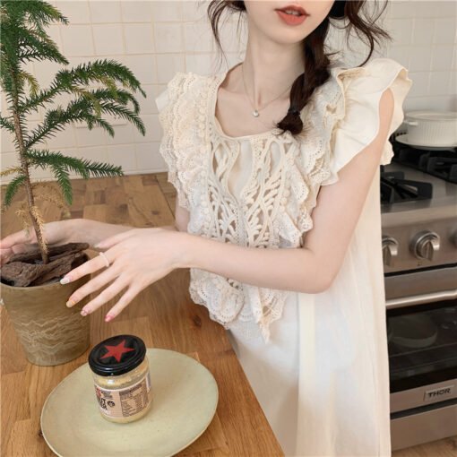 Vapetix S-L  Real Shot 2022 Fashion Korean Style Lace Stitching Palace Style Princess Summer Thin Home Wear Nigh