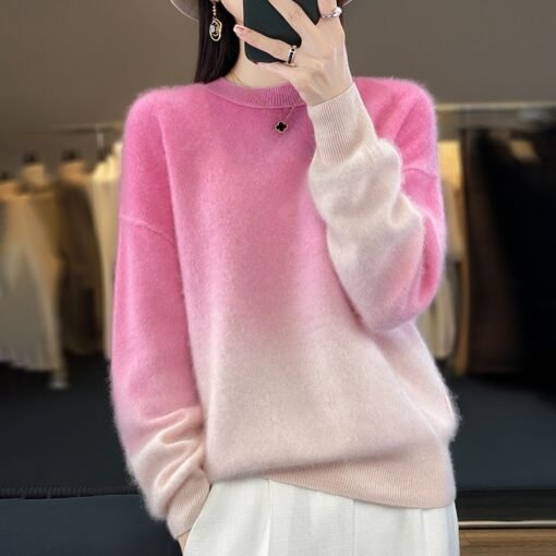 Vapetix S-XL  Autumn and Winter New 100 Pure Cashmere Round Neck Women's Gradual Color-Changing Velvet Design Sen