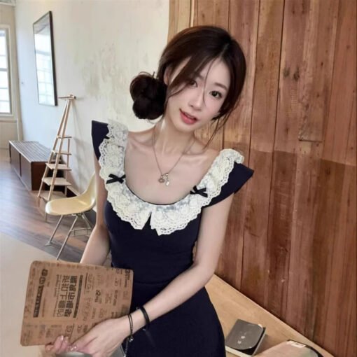 Vapetix S-XL  Design Sense Lace Edge dress Sweet Hot Girl Tight Waist Elegant Wrap Hip Skirt Pure Desire Style Sl
