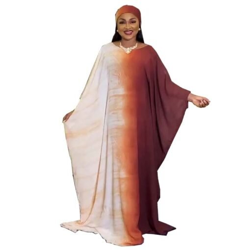 Vapetix One size fits all-One size fits all  Cross-border source of new French retro gentle gradient dress loose slim plus size dress turban